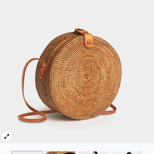 Round Woven Tan Crossbody Bag